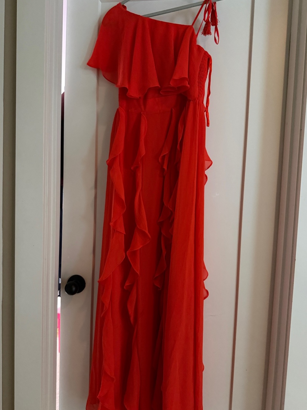 INC International Concepts One-Shoulder Red Ruffle Maxi Dress